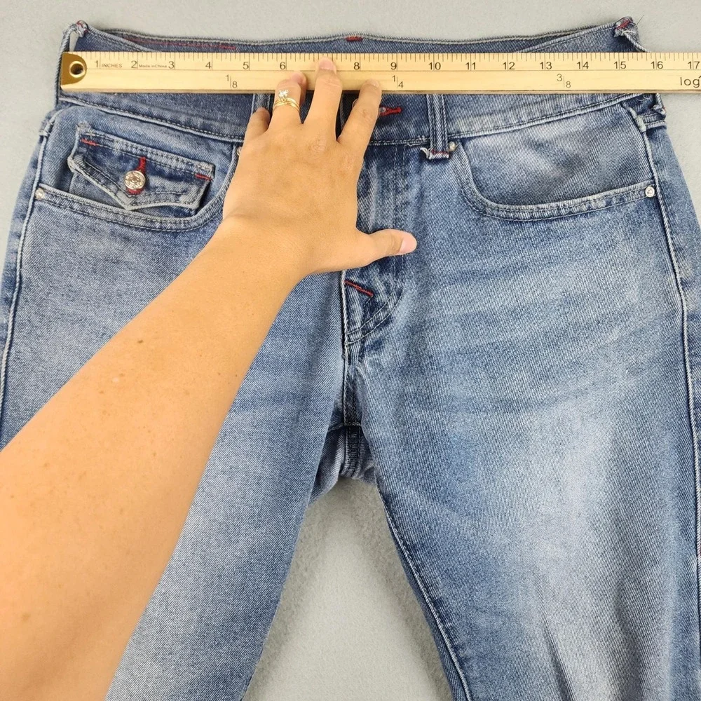 True Religion Rocco SN Flap Skinny Jeans Mens 29x31 Light Wash Distressed Denim